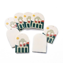 Разноцветный Акриловые подвески, 3 d распечатано, овал с арочным узором, красочный, 39~40x25~25.5x2~2.5 мм, отверстие : 1.8 мм