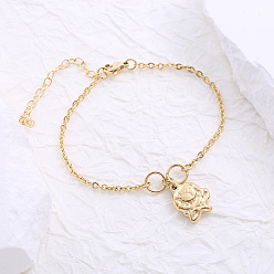 Золотой Браслеты с подвесками из нержавеющей стали в европейском стиле, браслеты-цепочки для женщин, роза, золотые