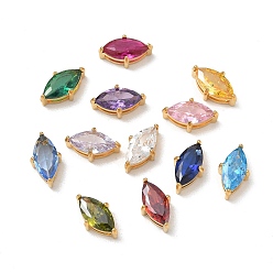 Golden 304 Stainless Steel Pave Cubic Zirconia Charms, Single Stone Charms, Horse Eye Charms, Mixed Color, Golden, 12x7x5mm, about 12pcs/set