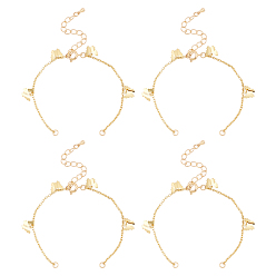 Real 18K Gold Plated 10Pcs Brass Curb Chains Bracelet Making, with Brass Soldered Curb Chains and Spring Ring Clasp, 304 Stainless Steel Open Jump Rings, Butterfly, Real 18K Gold Plated, 6-1/8 inch(15.7cm)
