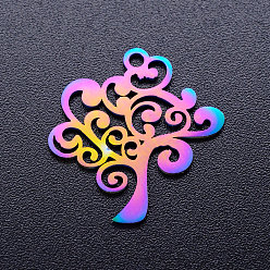 Rainbow Color Ion Plating(IP) 201 Stainless Steel Pendants, Tree, Rainbow Color, 20.5x20x1mm, Hole: 1.5mm