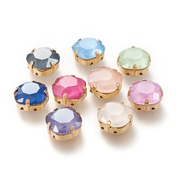 (52) Непрозрачная лаванда Шить на горный хрусталь, стиль мокко, стекло горный хрусталь, с золотыми тонами латунных зубьев, аксессуары для одежды, квадратный, разноцветные, 13x13x7 мм, отверстие : 1 мм, длина диагонали: 13 мм