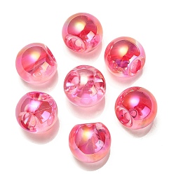 Crimson Transparent UV Plating Rainbow Iridescent Acrylic Beads, Round, Crimson, 18.5mm, Hole: 4mm