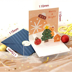 Christmas Tree Christmas Theme 1Pc Paper Envelope and 1Pc 3D Pop Up Greeting Card Set, with 1Pc Sealing Sticker, Christmas Tree Pattern, Envelope: 115x115mm, Card:110x110mm