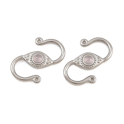 Stainless Steel Color 304 Stainless & Natural Rose Quartz S-Hook Clasps, Connector Charms for Jewelry Making, Stainless Steel Color, 13x8x2.5mm, Hole: 0.5mm