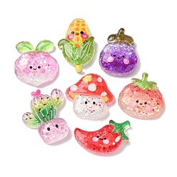 (52) Непрозрачная лаванда Светящиеся кабошоны из прозрачной смолы, овощи, с блестка, светится в темноте, разноцветные, 19~28x18~22x6~7 мм