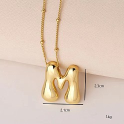 Letter M Простые и стильные латунные подвески в виде букв, спутниковые цепочки, ожерелья для женщин и мужчин, золотые, Буква М, 16.14 дюйм (41 см)