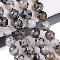 Гейнсборо Нити окрашенных и нагретых натуральных агатовых бус с огненным кракелюром, круглые, граненые, светло-серые, 9.5~10 мм, отверстие : 0.8~1.3 мм, около 37~38 шт / нитка, 14.17~14.96 дюйм (36~38 см)