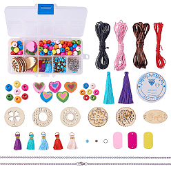 Mixed Color DIY Necklace Making, with Dyed Wood Beads and Nylon Tassel, Mixed Color, Plastic Box: 13.5x7x3cm