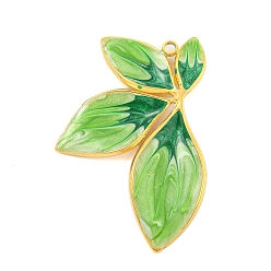 Зеленый лайм Ионное покрытие (ip) 304 подвески из нержавеющей стали, с эмалью, реальный 18 k позолоченный, очарование листа, зеленый лайм, 34x23x2.5 мм, отверстие : 1.4 мм