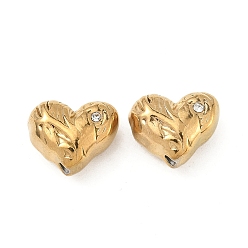 Сердце 304 бусины из нержавеющей стали со стразами, реальный 18 k позолоченный, сердце, 10x12x6.5 мм, отверстие : 1.2 мм