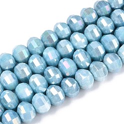 Стально-синий Антикоррозийные гальванические стеклянные бусины, имитация драгоценных камней, рондель, с покрытием AB цвета, граненые, два тона, стальной синий, 8x6 мм, отверстие : 1~1.2 мм, около 60~62 шт / нитка, 14.92~15.16'' (37.9~38.5 см)