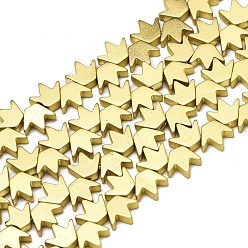 Golden Plated Electroplate Non-magnetic Synthetic Hematite Beads Strands, Matte Style, Crown, Golden Plated, 6.5x8x3mm, Hole: 1mm, about 82~84pcs/strand, 14.96 inch~15.75 inch(38~40cm)