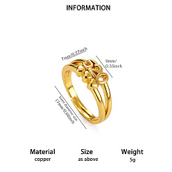 Golden Valentine's Day Brass Cuff Open Rings for Couple, Number 520 with Heart, Golden, 17mm