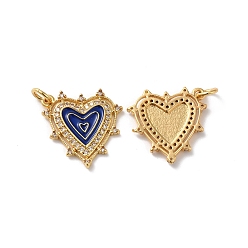 Темно-Синий Покрытие стойки латунь микропаве прозрачные кубические циркониевые подвески, с прыгающим кольцом и эмалью, без свинца и без кадмия, шарма сердца, реальный 18 k позолоченный, темно-синий, 19x19x2 мм, отверстие : 3.5 мм