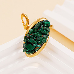 Малахит Синтетический малахитовый чип с 304 открытыми кольцами из нержавеющей стали для манжеты, овальные, золотые, 17 мм