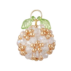 Прозрачный Подвески из акрила и стеклянных бусин, фрукты, с целью перехода в кольце, прозрачные, 24x20.5 мм