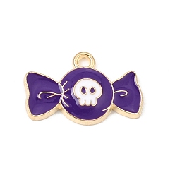Candy Halloween Alloy Enamel Pendants, Golden, Candy with Skull Charms, 12.5x19.5x2.5mm, Hole: 1.6mm