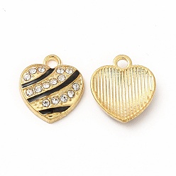 Золотой Подвески из эмали и сплава, с кристальными стразами, шарма сердца, золотые, 15x13.5x3 мм, отверстие : 2 мм