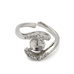 Платина Латунные крепления колец для пальцев, с кубического циркония, за половину пробурено бисера, без свинца, без кадмии и без никеля, Размер 7, платина, лоток : 5.5 мм, 17 мм, штифты : 1 мм