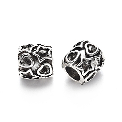 Античное Серебро Тибетский стиль сплава европейский шарик эмаль и горный хрусталь настройки, бусины с большим отверстием, без свинца, колонна с сердцем и звездой, античное серебро, пригодный для 2 мм горный хрусталь, 10x9.5 мм, Отверстие : 5 мм , около 350 шт / 1000 г
