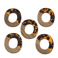 Oval Подвески из прозрачной смолы и орехового дерева, овальные, 37.5x32.5x3.5 мм, отверстие : 2 мм