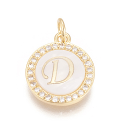 Letter D Латунные микро проложить кубического циркония подвески, с оболочкой, долговечный, без свинца, без кадмии и без никеля, реальный 18 k позолоченный, плоские круглые с буквы, прозрачные, letter.d, 16x13.5x3 мм, отверстие : 3 мм