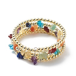 Golden Synthetic Hematite & Mixed Stone Chips Beaded Multi-strand Wrap Style Bangle for Women, Golden, Inner Diameter: 2-1/8 inch(5.4cm)