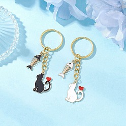 (52) Непрозрачная лаванда Подвесные брелки из сплава эмали, с железными разрезными брелоками, форма кошки с рыбьей костью, золотые, разноцветные, 75 мм