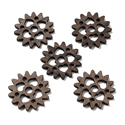 Coffee Walnut Wood Hollow Pendants, Gear Charms with Heart, Undyed, Coffee, 23.5x2mm, Hole: 4mm & 2.5mm