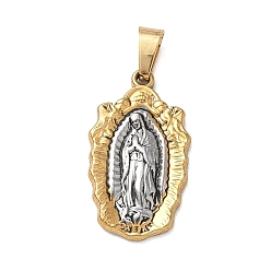 Antique Silver & Antique Golden Religion 304 Stainless Steel Pendants, Human of Guadalupe Charms, with 201 Stainless Steel Bails, Ion Plating(IP), Antique Silver & Antique Golden, 27x15.5x3mm, Hole: 7x4mm