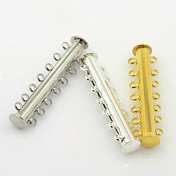 Mixed Color 7-strands Brass Magnetic Slide Lock Clasps, 14 Holes, for Multi-strand Jewelry, Nickel Free, Mixed Color, 40x10mm, Hole: 1.5mm