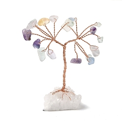 Флюорит Натуральные флюоритовые чипсы Дерево жизни украшения, кварцевая основа с медной проволокой, фен-шуй энергетический камень подарок для домашнего офиса украшение рабочего стола, 31~46x28~33x61~75 мм