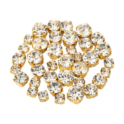Золотой 3 стильная вышивка стразами, стекло горный хрусталь, бусы Montee, с настройками латуни, аксессуары для одежды, плоско-круглые, кристалл, золотые, 200 шт / пакет
