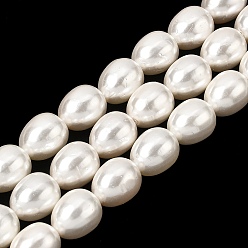 Белый Гальванические оболочки жемчужные бусы пряди, форма груши, белые, 12~13x10 мм, отверстие : 1 мм, около 31 шт / нитка, 15.55'' (39.5 см)
