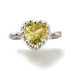 Желтый Стойка покрытие латунь кубический цирконий сердце звенья соединительные подвески, долговечный, без кадмия, без никеля и без свинца, серебряный цвет гальваническим, желтые, 9x5x3.5 мм, отверстие : 1.2 мм