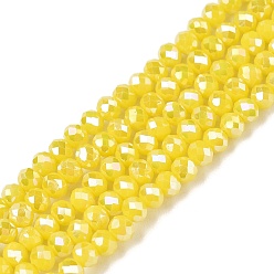 Jaune Perles en verre electroplate, couleur unie opaque, de couleur plaquée ab , facette, rondelle, jaune, 2.9~3.3x2mm, Trou: 0.8mm, Environ 135~140 pcs/chapelet, 32~34 cm