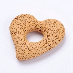 Цвет Древесины Большие подвески из натуральной лавы, окрашенные, сердце, деревесиные, 55x52x13 мм, отверстие : 15.5 мм