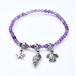 Аметист Природный аметист браслеты простирания, с подвесками из сплава и трубчатыми скобами, спиральная раковина и морская черепаха и морская звезда, 2-1/8 дюйм (5.4 см)