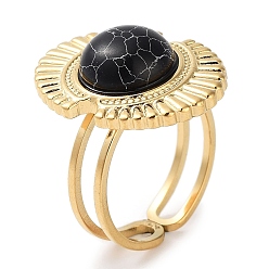 Синтетическая Бирюза Ионное покрытие (ip) 304 кольцо из нержавеющей стали, регулируемые синтетические бирюзовые кольца, овальные, 17x22 мм, внутренний диаметр: регулируемый