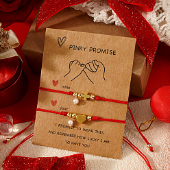 Красный Латунные бисерные плетеные браслеты из бисера, Регулируемые плетеные браслеты из волоконного шнура для пары, крест и сердце, с открытки, красные, 11.02 дюйм (28 см)