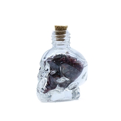 Garnet Natural Garnet Diaplay Decorations, Reiki Energy Stone Chip Skull Shaped Wishing Bottle, 35x44mm