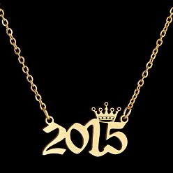 Number Год рождения короны 201 ожерелья из нержавеющей стали для женщин, золотые, число 2015, 17.72 дюйм (45 см)