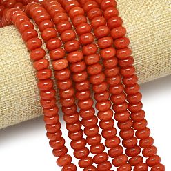 Красный Натуральный Malaysia нефритовые бусы пряди, окрашенная и подогревом, рондель, красные, 8~8.5x4.5~5.5 мм, отверстие : 0.9~1 мм, около 74~76 шт / нитка, 15.08''~15.35'' (38.3~39 см)