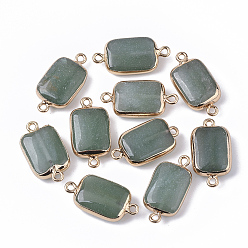 Green Aventurine Edge Golden Plated Natural Green Aventurine Links connectors, with Golden Tone Iron Loops, Rectangle, 26~27x13.5x6~7mm, Hole: 1.6~1.8mm