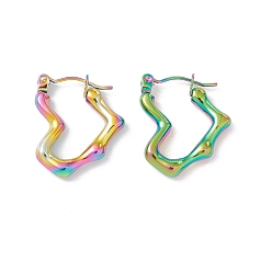 Rainbow Color Ионное покрытие (ip) 304 серьги-кольца из нержавеющей стали для женщин, Радуга цветов, 21.5x17.5x3 мм, штифты : 0.6 мм