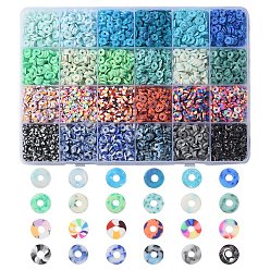 Color mezclado 3960 piezas 24 cuentas de arcilla polimérica hechas a mano de estilo, disco / plano y redondo, perlas heishi, color mezclado, 6x1 mm, agujero: 1.8~2 mm, aproximadamente 165 piezas / estilo