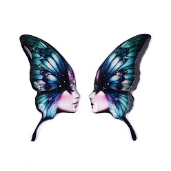 чирок Крылья бабочки из эпоксидной смолы с кабошонами в виде женского лица, с золотой фольгой и блестками, зелено-синие, 37x17.5x2 мм