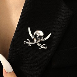 Античное Серебро Хэллоуинские булавки из сплава для рюкзаков, череп и меч, античное серебро, 29x35.5 мм
