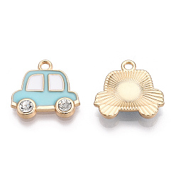 Светло-Синий Подвески из эмали и сплава, с кристально горный хрусталь, золотой свет, автомобиль, голубой, 16.5x17.5x3 мм, отверстие : 1.6 мм